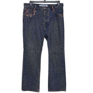 Gap Vintage 2002 Boot Cut Jeans Embroidery Flowers Mushroom Button Fly Size 14R